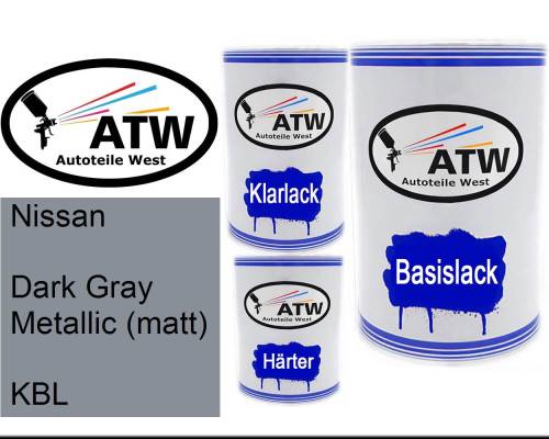 Nissan, Dark Gray Metallic (matt), KBL: 500ml Lackdose + 500ml Klarlack + 250ml Härter - Set, von ATW Autoteile West.